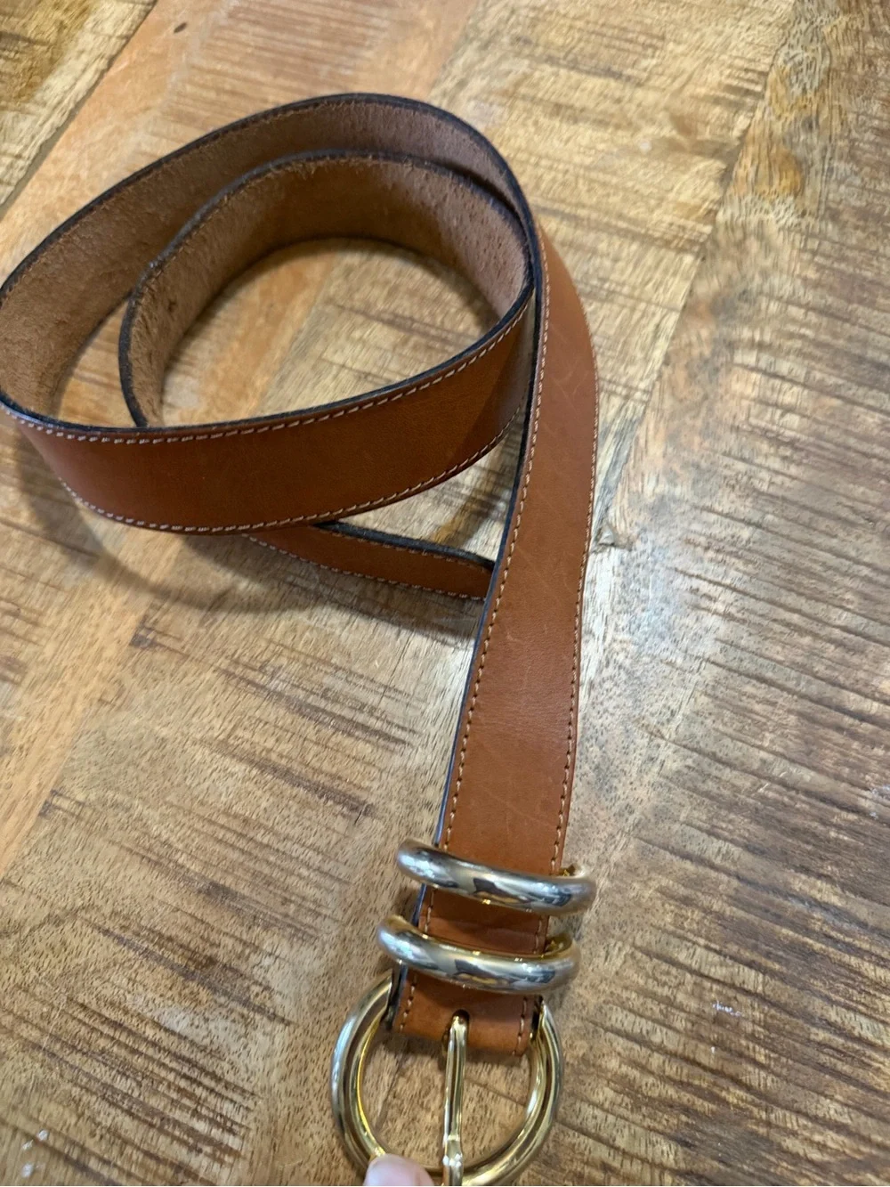 Boutique Brown Italian Leather Belt Size 44 Small Made In Italy Gold Tone Buckle
